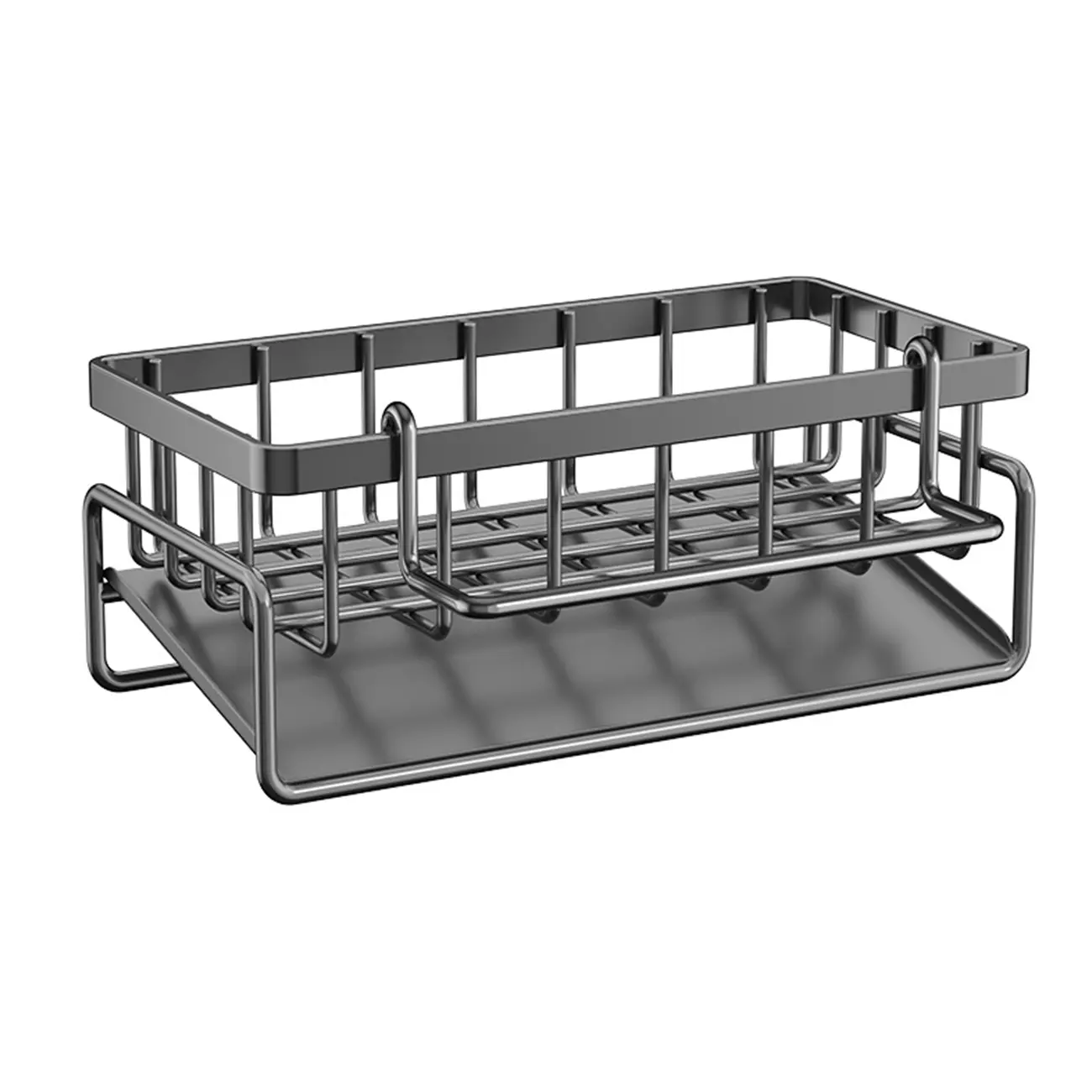 Metal Adjustable Kitchen Sink Caddy Sponge Holder - Drain Basket Storage Rack with Brush for Dishcloth, Rustproof Sink Organization Kitchen Accessory