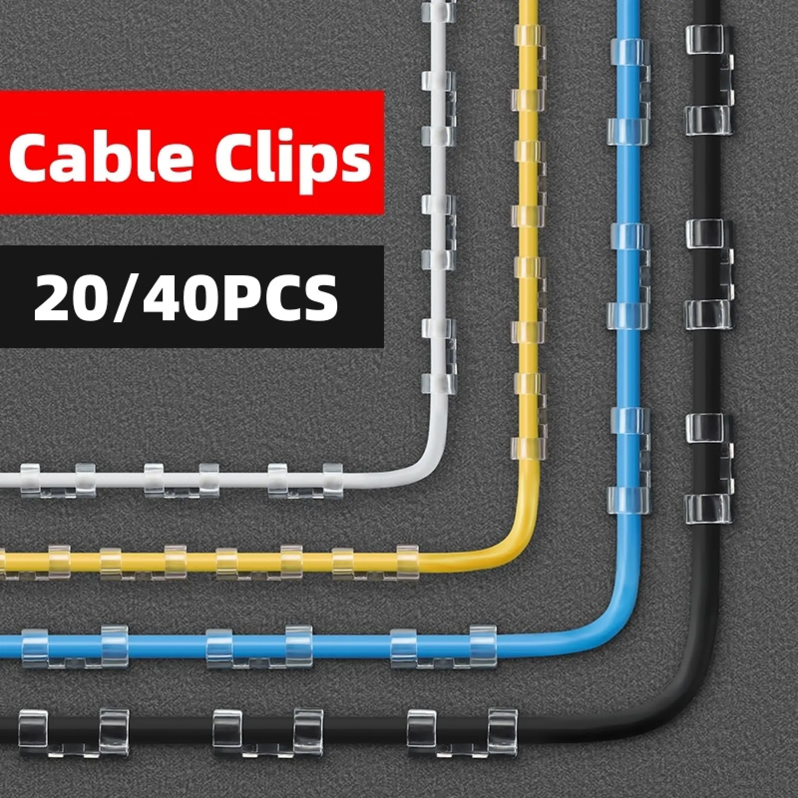 Self Adhesive Mini Wire Cable Clips 20/40PCS, Space Saving Cord Tidy Organizers, Multi-Size Desk Cable Holders for Home, Office, Bedroom & Dormitory