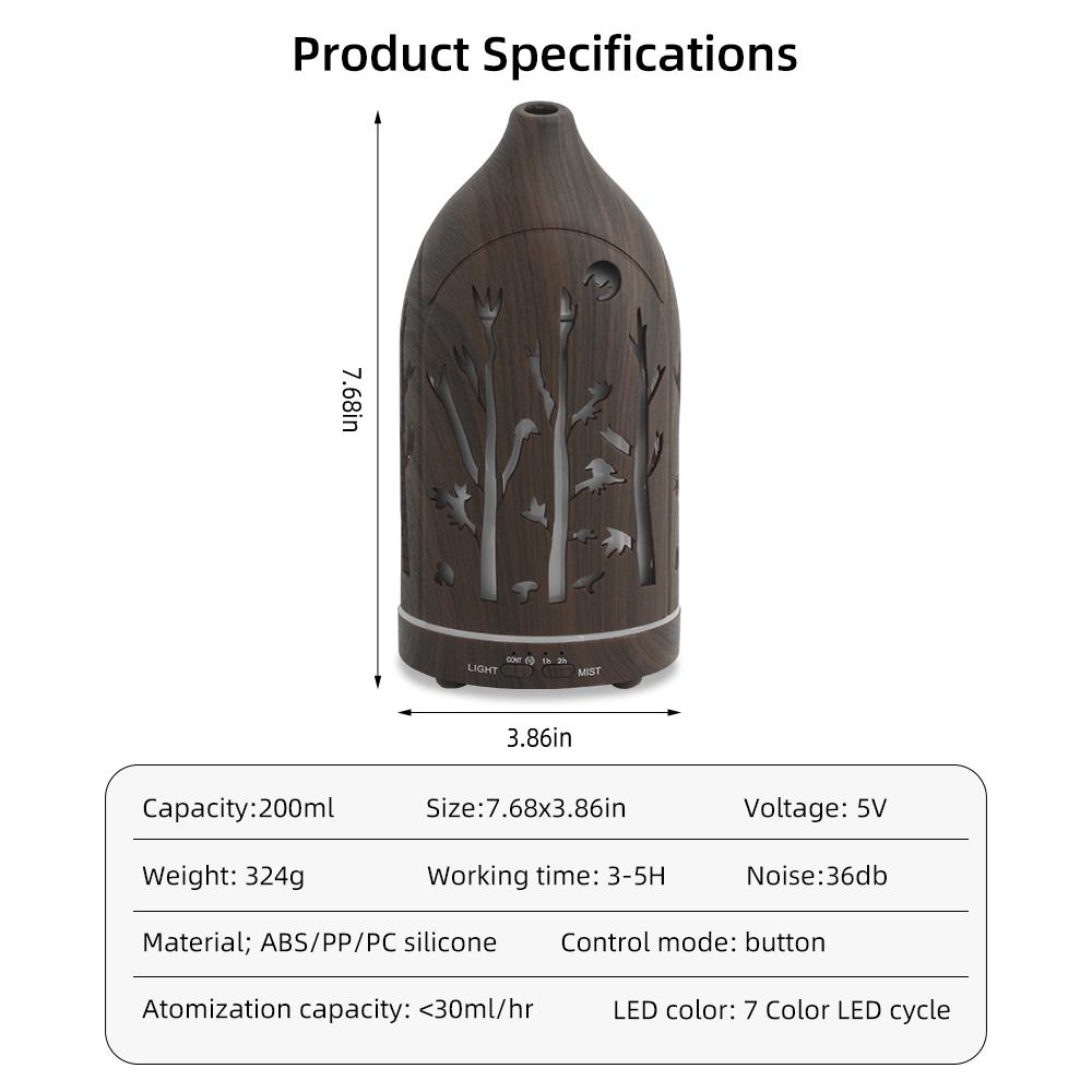 200ml Essential Oil Diffuser Ultrasonic 7-Colors LED Auto Shut Off Quiet for Sleep Office Yoga Aromatherapy Humidifier with 3 Essential Oils Set