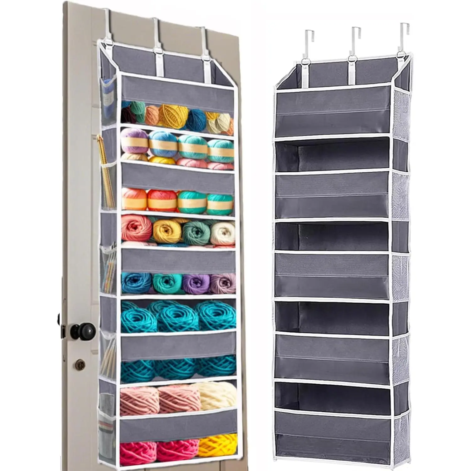 Over Door Yarn Storage Organizer,Large Capacity Yarn Storage Bag with 5 Yarn Balls Storage Pockets & 10 mesh side pockets are  to store Crochet Accessories & Knitting Supplies
