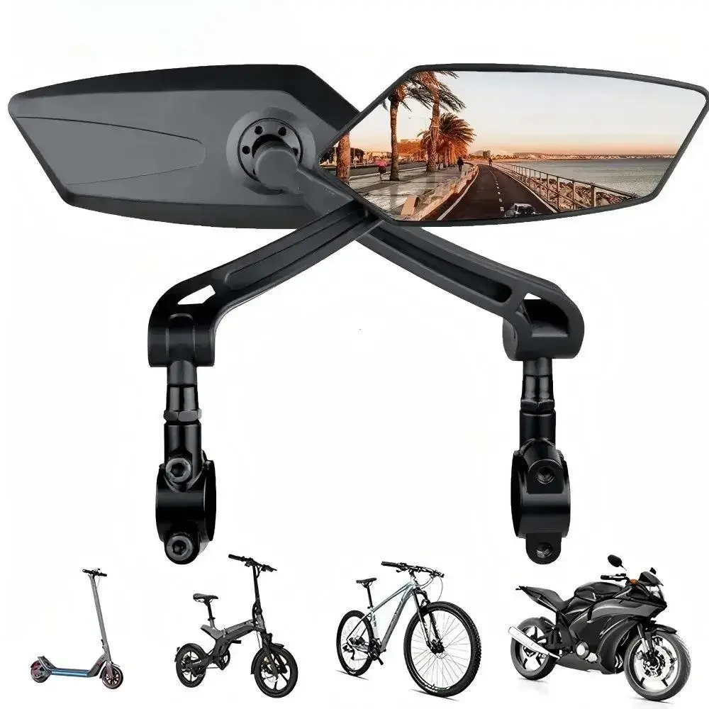 Adjustable Bike Handlebar Mirrors, 360° Rotation Bicycle Rear View Mirror with Scratch Resistant Glass, Wide HD Rear View for Mountain Bikes, Road Bikes, Scooters, Motorcycles, Universal Bike Accessory