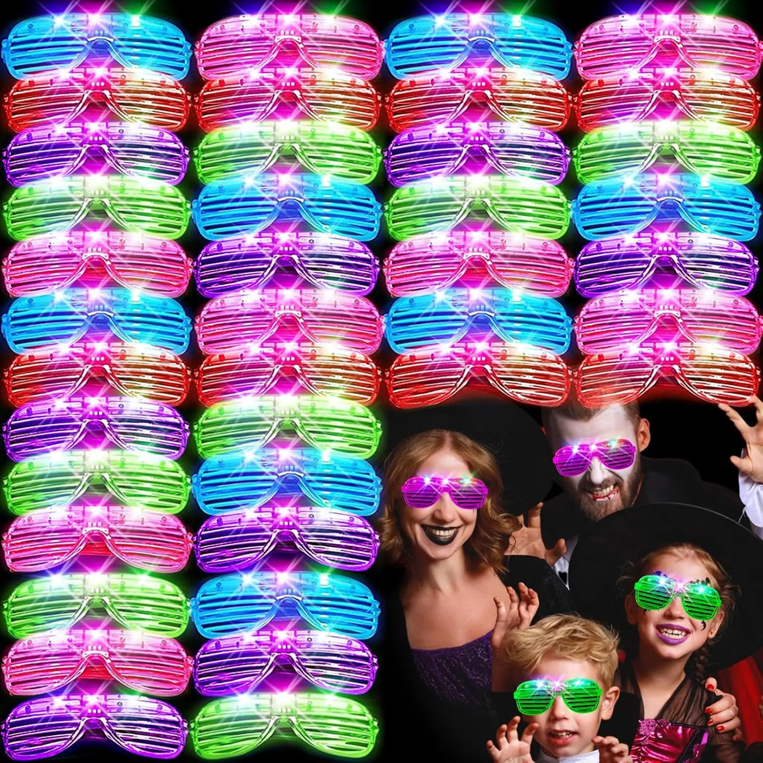 46 Pack Light Up Glasses, Glow in the Dark Party Favors, 5 Neon Color Led Glasses, Shutter Shades Glow Stick Sunglasses, Neon Party Supplies for Kids Adults Birthday Wedding Glow Toys Partyfidget toys