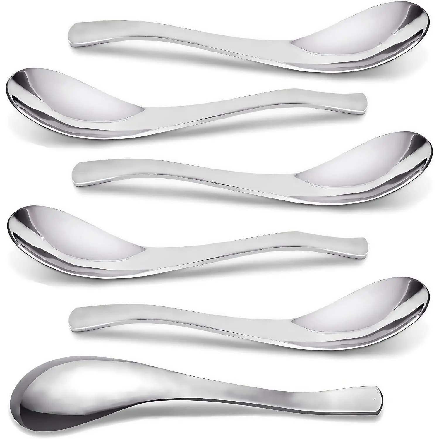 AOOSY Soup Spoons,Stainless Steel Korean Spoons Asian Soup Spoon, 6.3 Inches Heavy Duty Thick Short Handle Stainless Steel Ramen Spoon for Soup Cereals, Set of 6