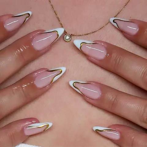 Almond Fake Nail, 24pcs/set French Style Press on Nails with Nail File & Jelly Glue, Removable Nail Art Artificial Full Cover, Acrylic Press Nail, Press on False Nails