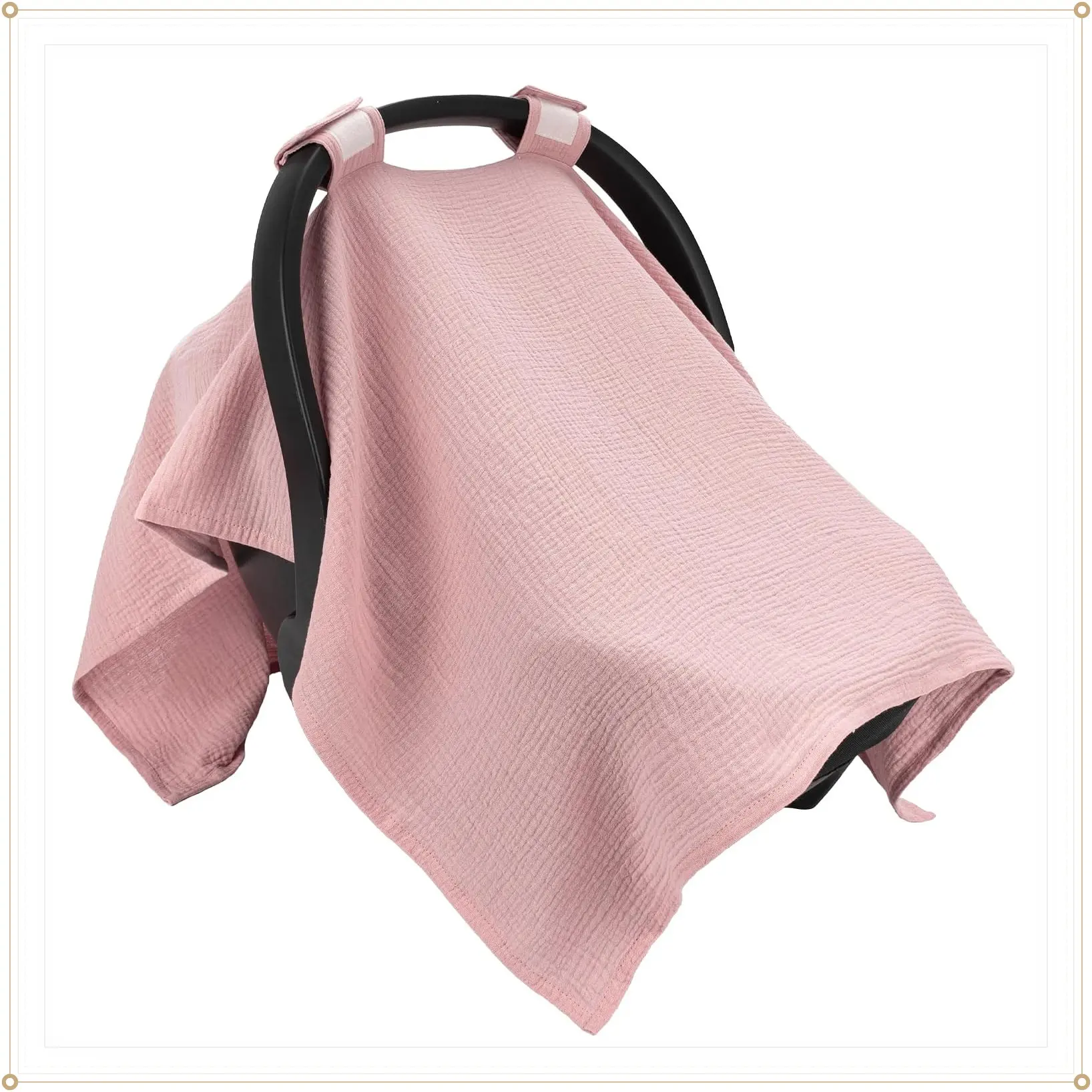 SERAPHY 100% Muslin Cotton Unisex Car Seat Cover, Breathable Soft Fabric Universal Fit Carseat Canopy, Fits Car Seats Infant Accessory for Summer - Pink (Gift)