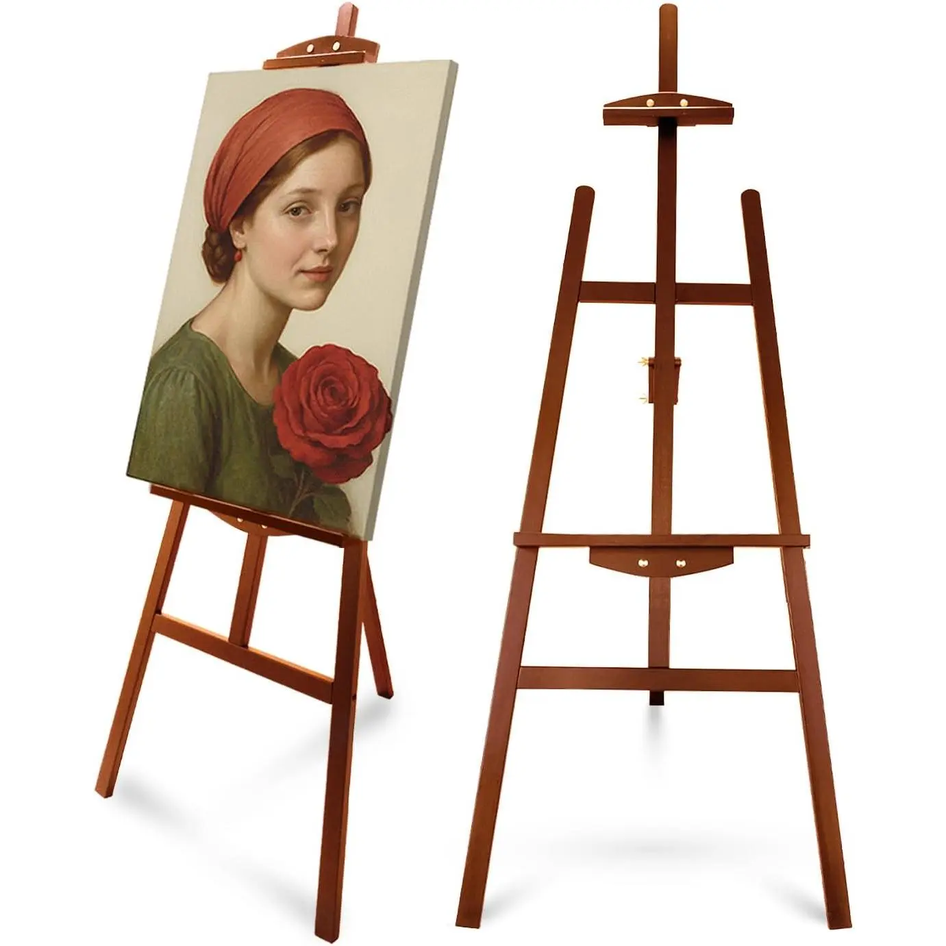 Foldable Adjustable Pine Wooden Art Easel Stand, Floor Standing Large Easel for Adult Artist Painting, Canvas Display and Wedding, Walnut Easel