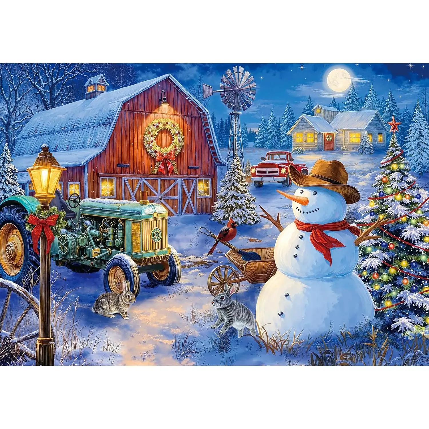 Rocorose 500-Piece Christmas Jigsaw Puzzle - Winter Snowy Night Village Scene with Red Truck & Snowman, Challenging Home Decor Gift for Adults & Teens