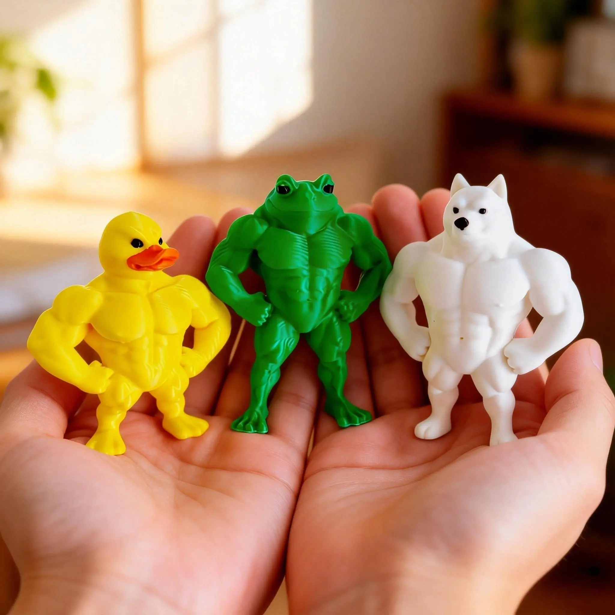 1/3 Piece - 3D Printed Muscle Animal Figurines, Including Muscle Duck, Muscle Frog, Muscle Dog, Made of Plastic, New Year Gift, Quirky Birthday Present, Desktop Decoration, Party Favor Filler