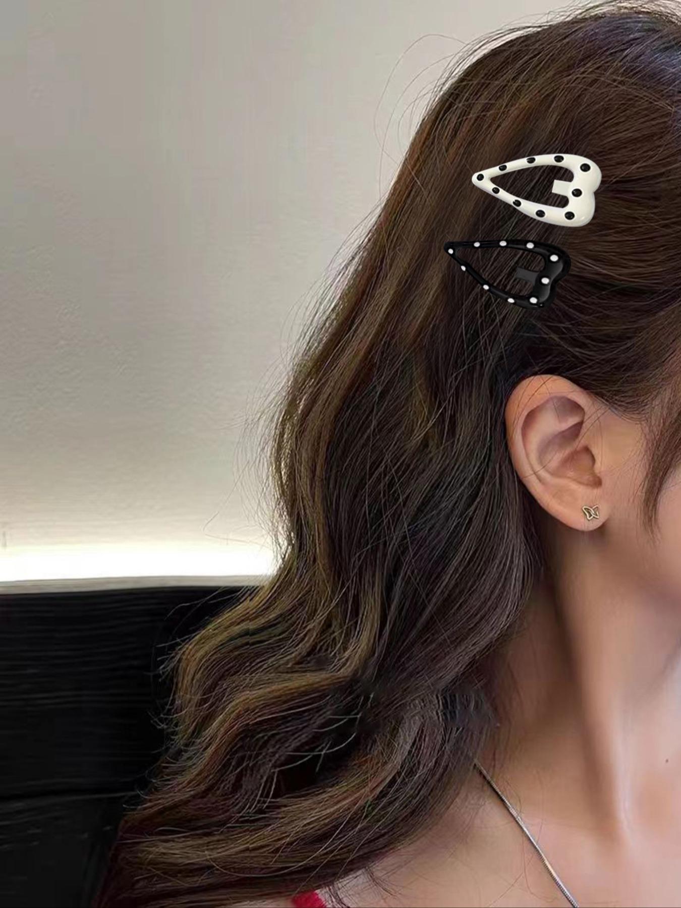 Cute Polka Dot Pattern Hair Clips, Casual Simple Heart & Star Design Hair Accessories for Women & Girls, Minimalist Headwear Suitable for Daily and Casual Use