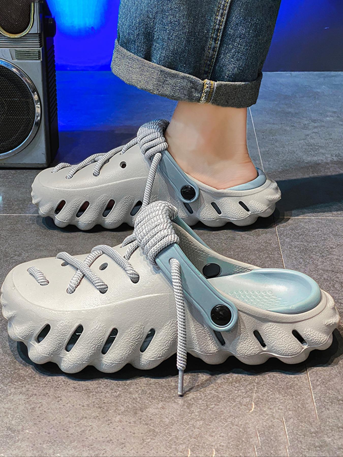 Unisex Minimalist Casual Lace Up Clogs, Trendy Soft Non-Slip Comfortable Clogs, Fashionable Shoes for Indoor & Outdoor Wear