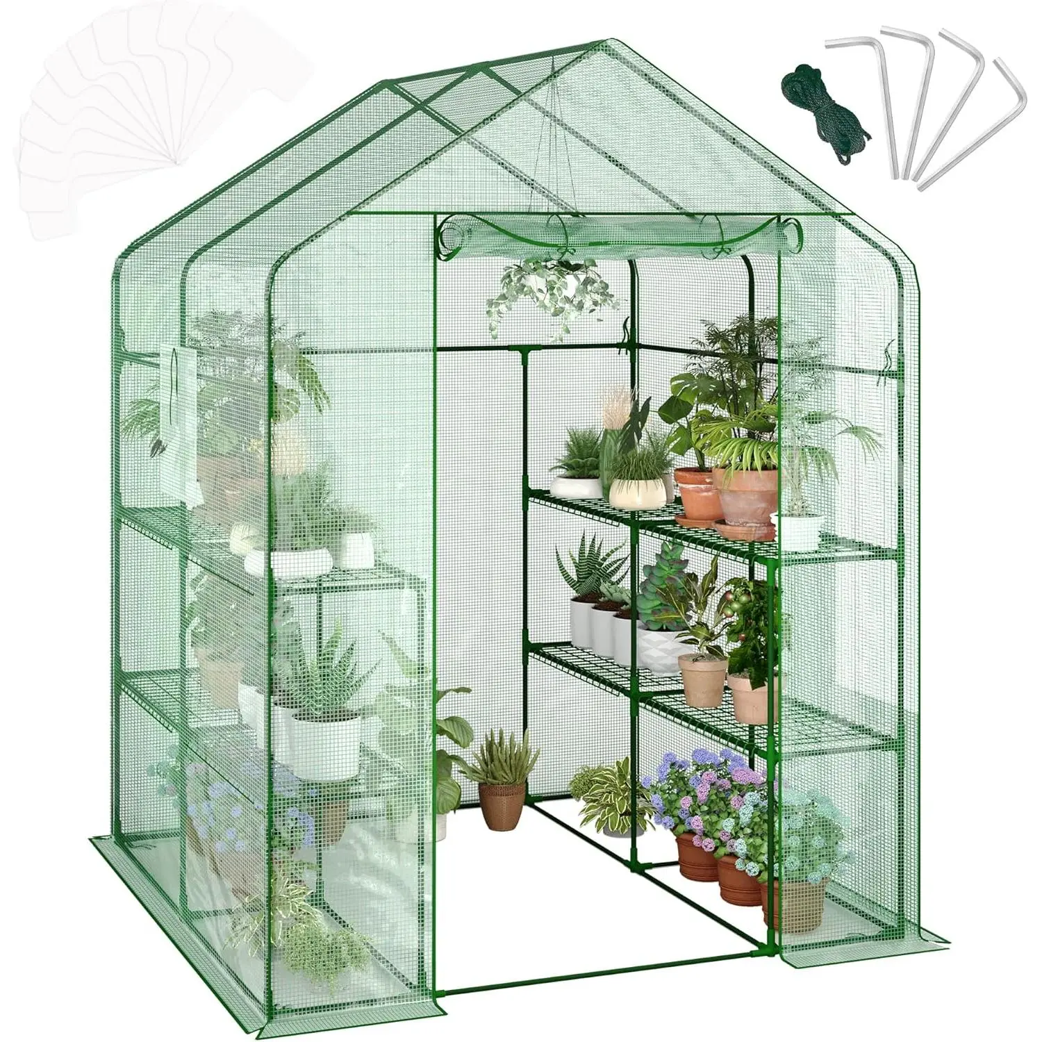 Portable Walk-in Greenhouse for Outdoors – Mini Garden Hot House with No/4/12 Wire Shelves – Durable Thickened PE Cover with/No Window – Roll-Up Zipper Door for Seedling, Flower, and Plant Growing – Indoor or Outdoor Use