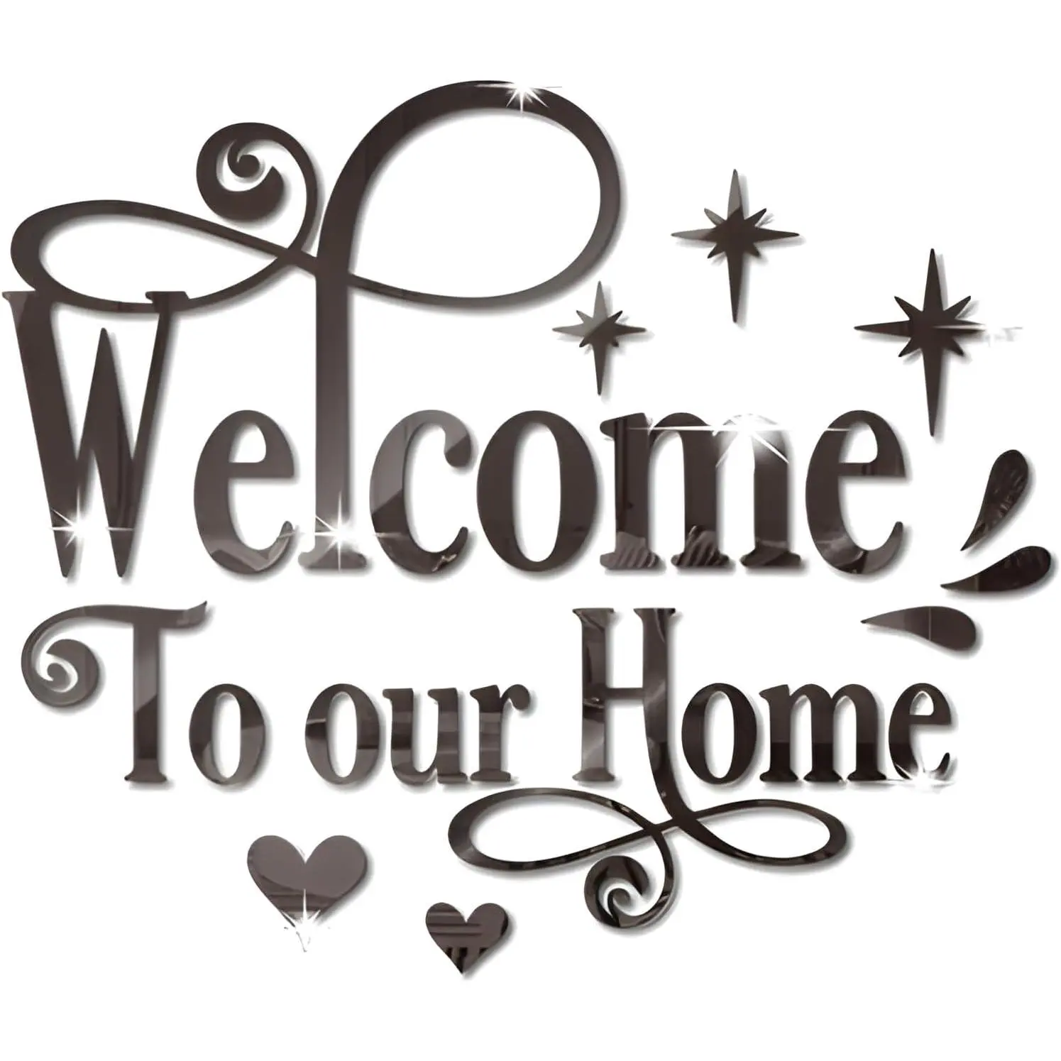 Welcome to Our  Wall Decor Sticker,    Mirror Wall Decal, Removable Art Letter Sign, Wall Door Quote Decoration DIY for Living Room Bedroom Sofa TV Background (Black)