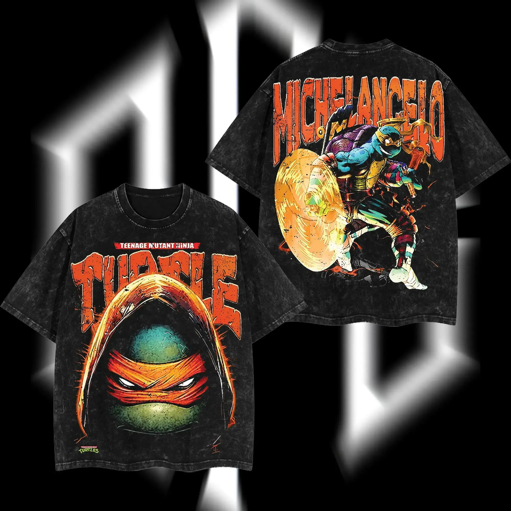 SuperStyle Men's Teenage Mutant Ninja Turtles - Donatello, Leonardo, Michelangelo TMNT Graphic Tee, Apparel with Double Print, Oversize Lightweight Acid-Washed Cotton, Casual Classic Seamless Shortsleeve Movies Films Streetwear Top