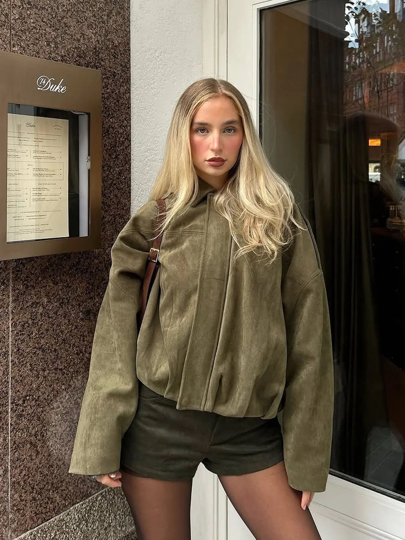 Women's Bomber Jacket Brown Suede Jacket Women Black Pleated Cropped Jacket Female Spring Women's Long Sleeve Top Fashion Street Style Outerwear Casual Coats For Woman Loose Plain Jacket