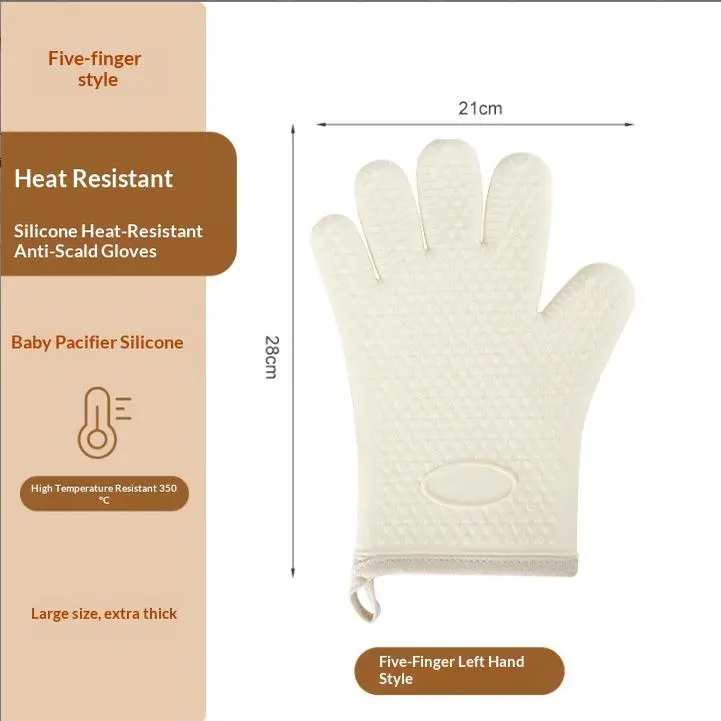 Thickened Silicone Heat-Resistant Non-Slip Set Cleaning Gloves for Kitchen Oven, Baking, Microwave Use, White 2Pcs