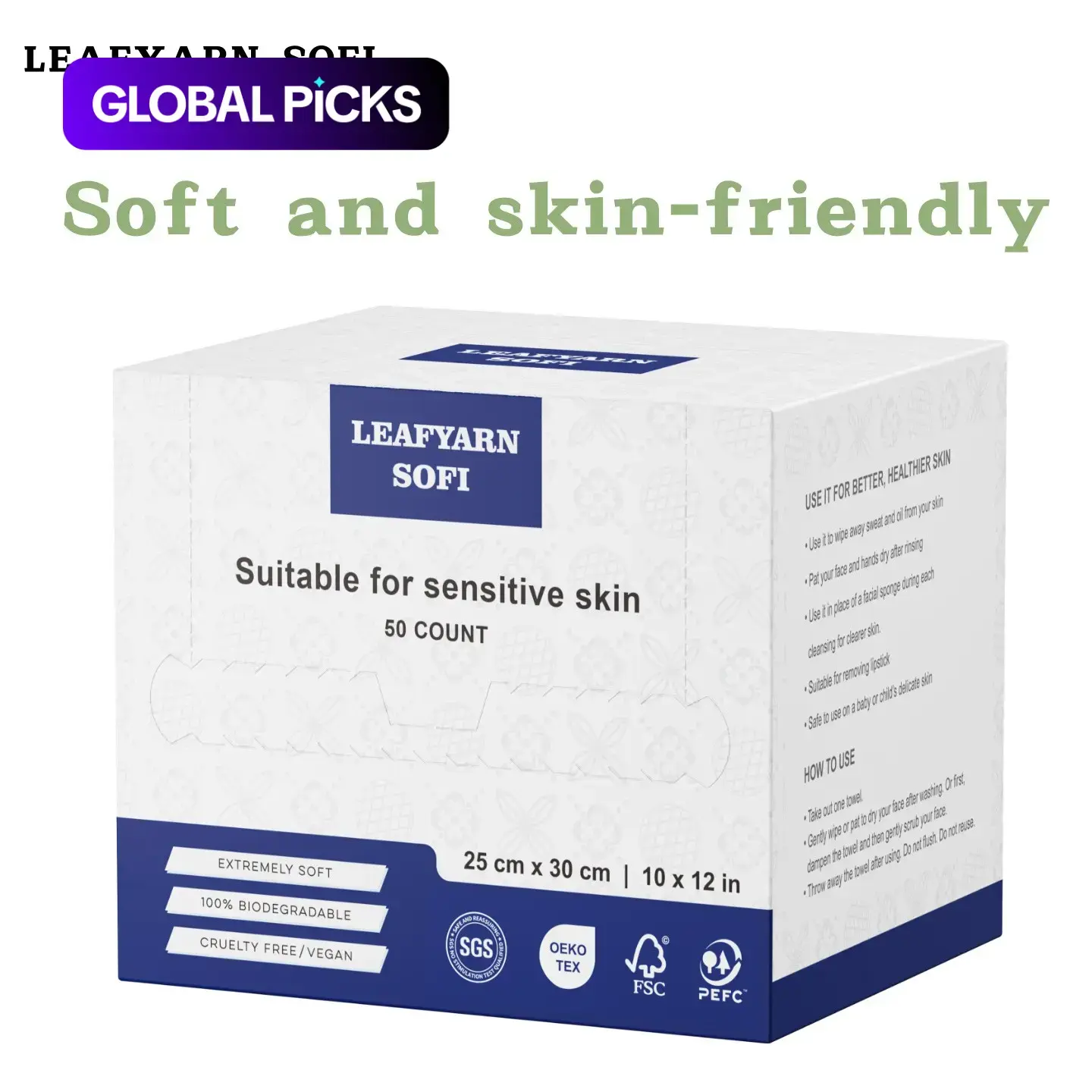 Boxed Disposable Facial Towels, Pull-Out Soft Gentle Cotton Wipes, Thick Absorbent Embossed Pattern Face Cleansing Cloths for Makeup Removal & Skincare