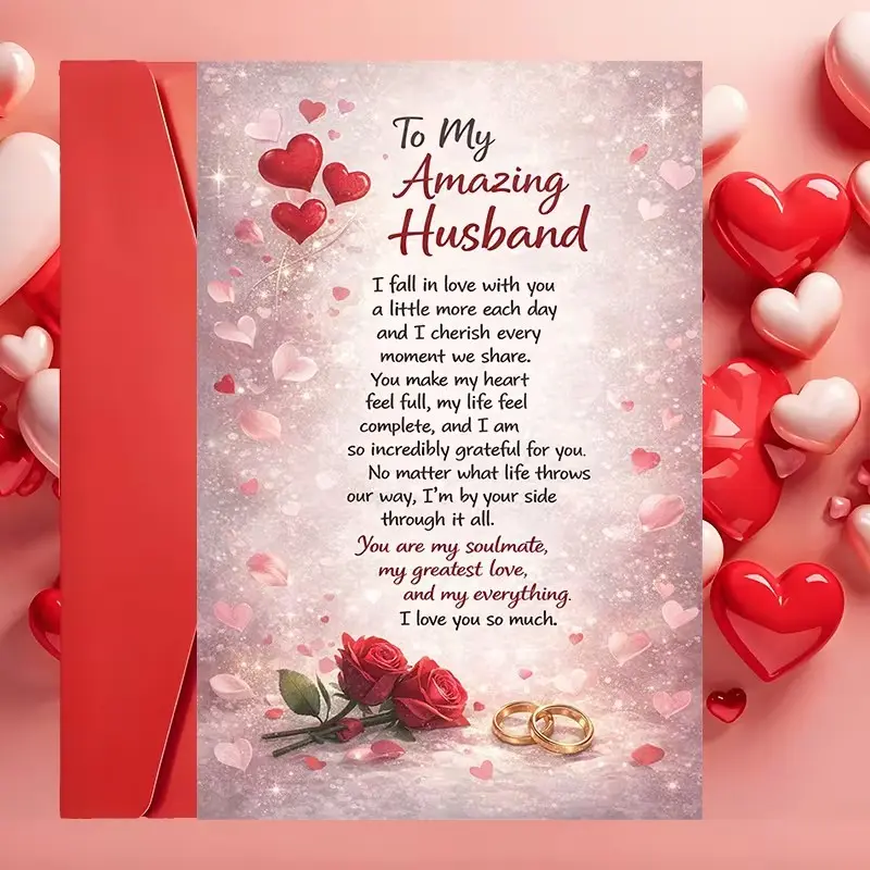 Romantic Greeting Card for Husband, Expressing Love and Gratitude, Perfect for Anniversaries, Valentine Celebrations, Includes Envelope