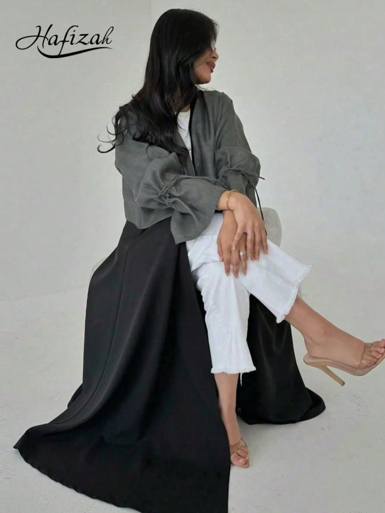 Hafizah Women's Simple Minimalist Sleeve Adjustable Tie Open Front Robe, Loose Fit Baggy Long Sleeve, Elegant Chic Commute Daily Workwear Outerwear, All Seasons Clothes