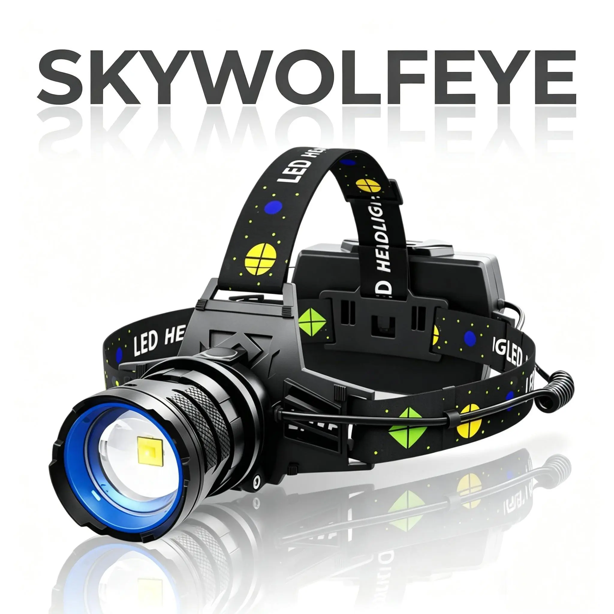SKYWOLFEYE XQ-236 2026 Gen LED Rechargeable Headlamp for Avid Hikers - 30W High-Performance Aluminum+ABS Tactical Light, 5V 2A Power Bank, IPX5 Waterproof, 3x18650 Lithium-Ion Cells, Adjustable Modes, Telescopic Lens, 235g, Includes Batteries & USB Cable,