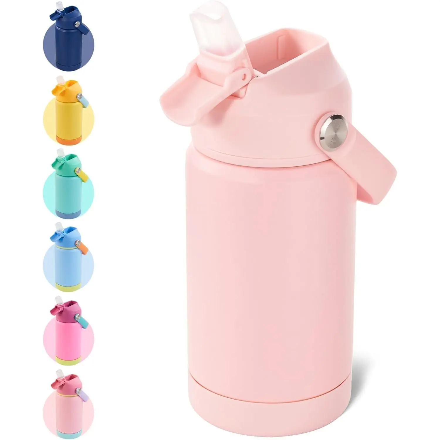 12oz Kids Water Bottle, Stainless Steel Insulated Water Bottle for Kids, Toddler Cup With Straws Leak-proof, Toddler Water Bottles for School Boys Girls, BPA Free, Pink