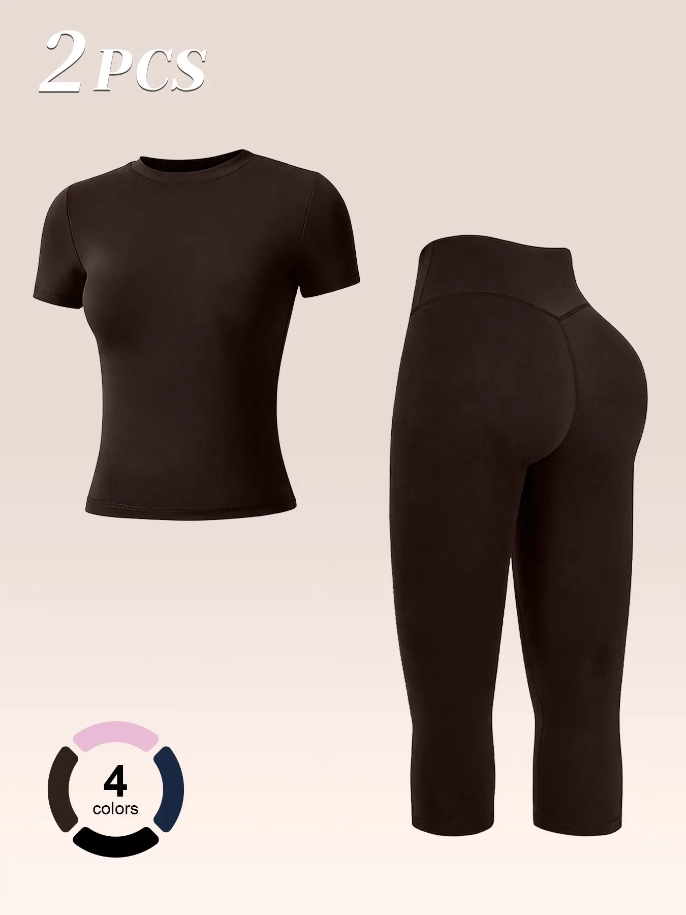 Women's casual sports two-piece set, Casual Sportswear Set, cropped pants capri pants with short sleeves high waistfoldable sports suit gym sets for women summer outhts