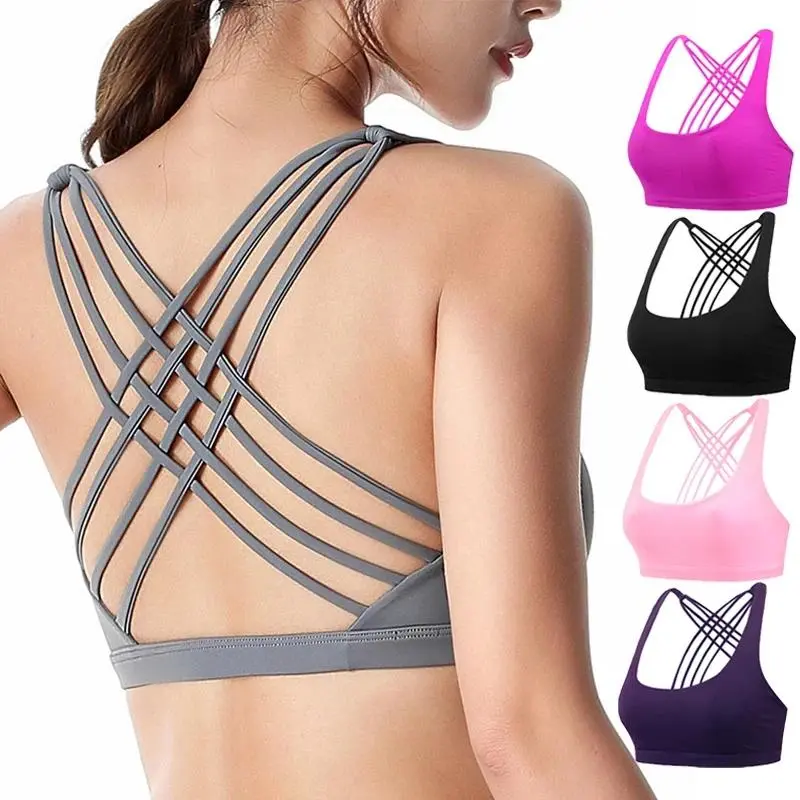 Women's Cross-Back Push-Up Sports Bra, Shockproof & Breathable Nylon Athleisure Crop Top for Running, Gym Workouts, Workout Bras