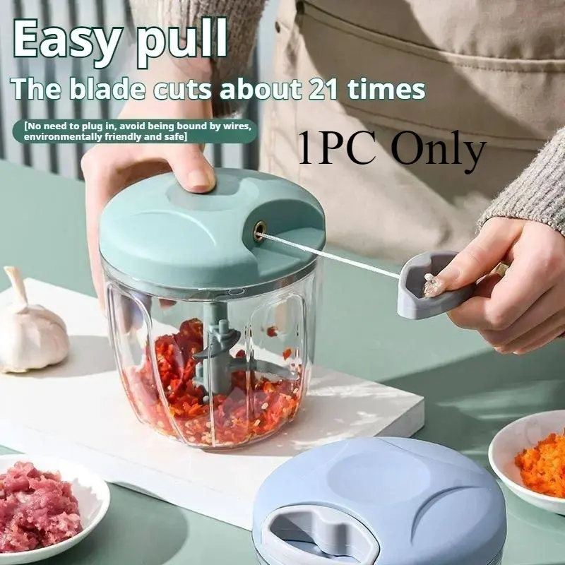 1PC Manual food processor, vegetable food chopper, suitable for vegetables, ginger, and garlic; 500 ml/900 ml capacity