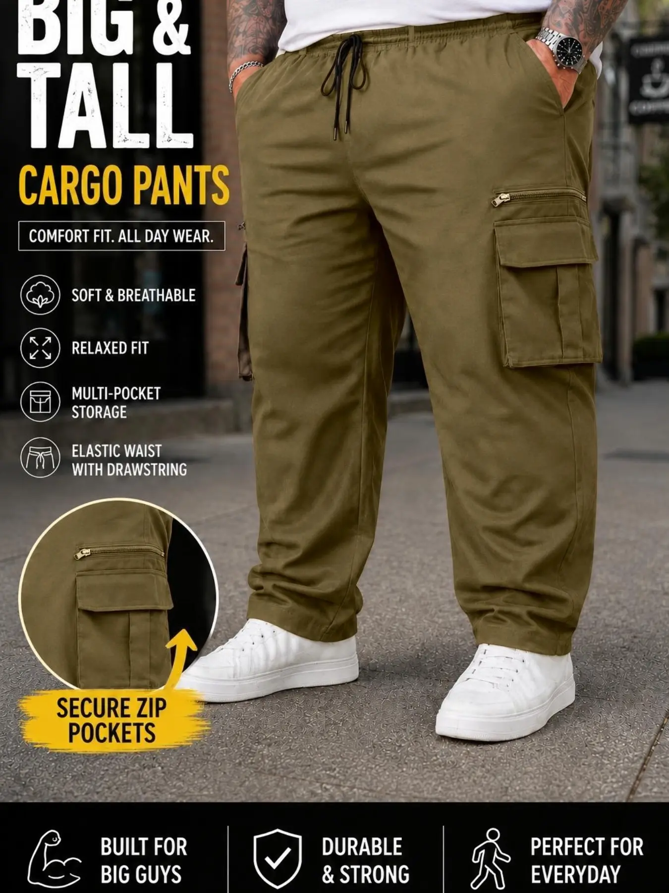 Men's Plus Size Casual Straight Leg Cargo Trouser Pants with Multiple Pockets, Comfortable & Durable for Daily Wear & Outdoor Activities, Casual Comfy Trouser