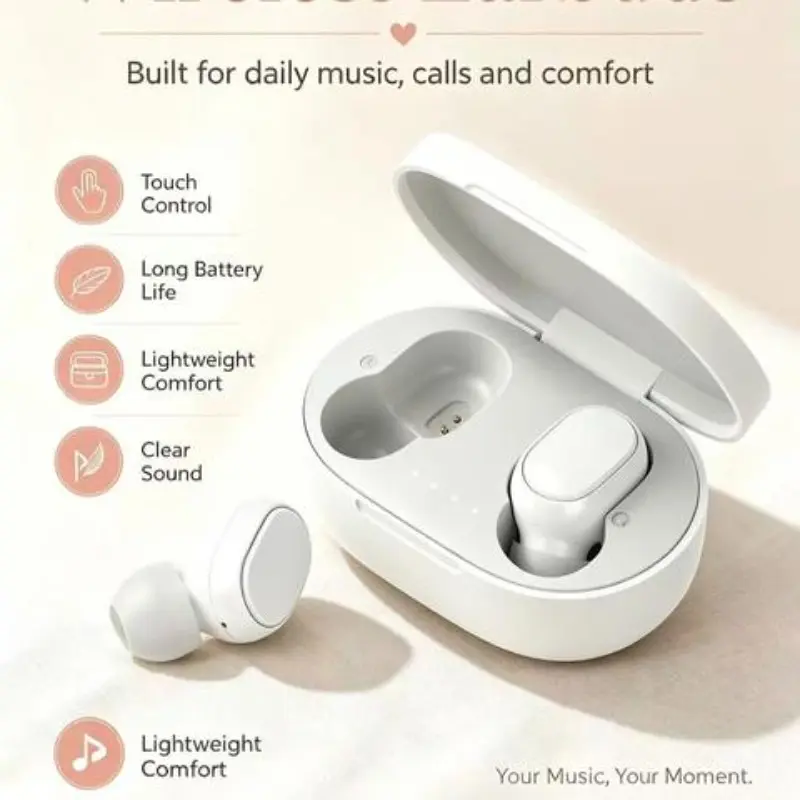 True Wireless Bluetooth-compatible Earbuds, Hifi Earbuds, Clear Sound, Active Noise Cancellation, Long Battery Life, Touch Control, Hi-Fi Microphone, Compatible with Smartphones