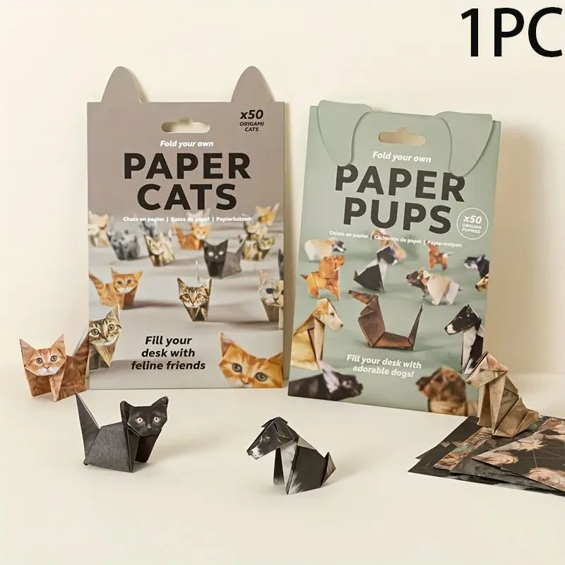 50pcs DIY Origami Paper Craft Kit, Fold Your Own Cats & Pups. 3D Animal Figures Art Project, DIY Craft Model. Creative Desk Decor for Pet Lovers. Fun Handheld Activity Gift for Kids Adults DIY Handmade Craft, DIY Craft Supplies