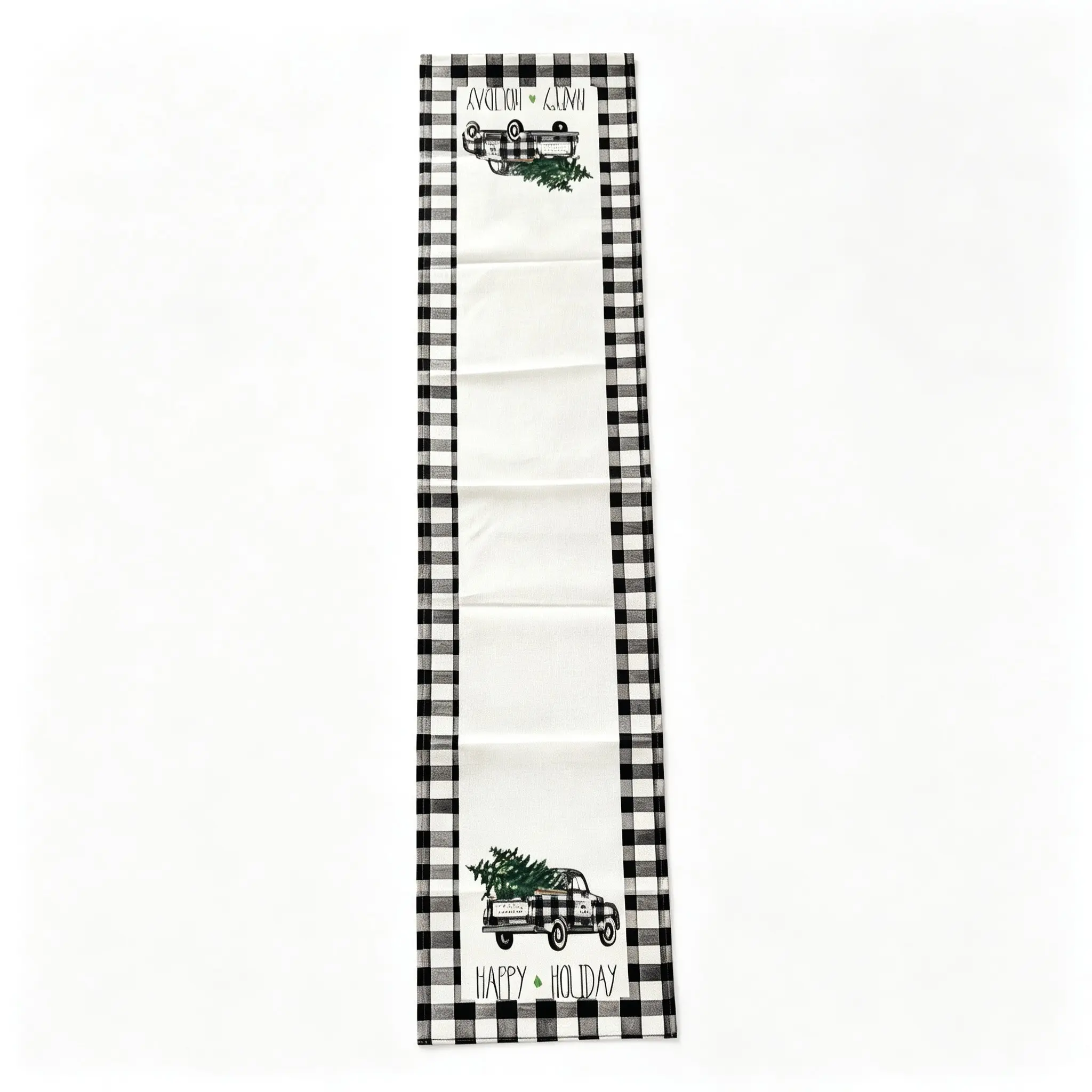 Christmas Plaid Table Runner, Grid Christmas Tree Truck Pattern Place Mat, Ideal for Dining Table, Holiday Party, Kitchen, Home Decor