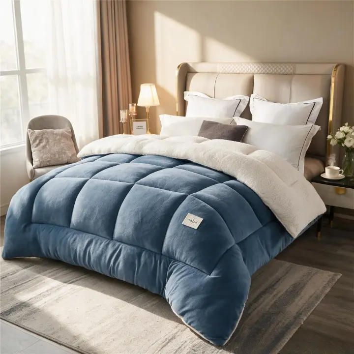 Crystal Velvet Quilted Comforter - Polyester Fiber Flat Weave, All-Season Use, Ultra-Soft Plush Bedding, No Duvet Cover Needed, Cozy Warmth, Machine Washable, King Size