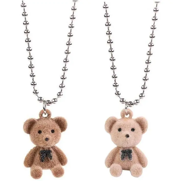 Y2k  Necklace Cute Plush Teddy Necklaces BFF Friendship Matching Couple Necklaces set Christmas Valentine's Day Gifts 2 count