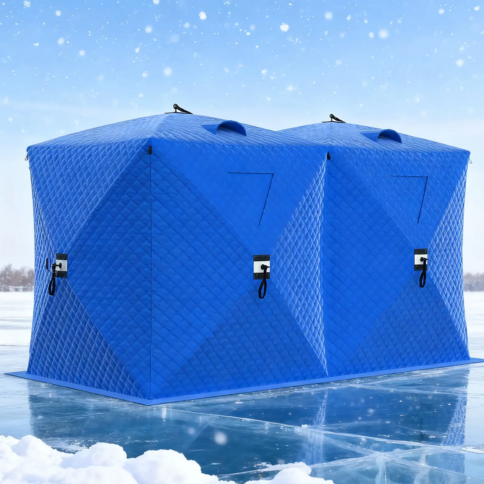 Insulated Ice Fishing Shelter 6-8 Person, Quick Setup Portable Hub Tent, Windproof Thermal Shanty for Winter Ice Fishing with Carry Bag