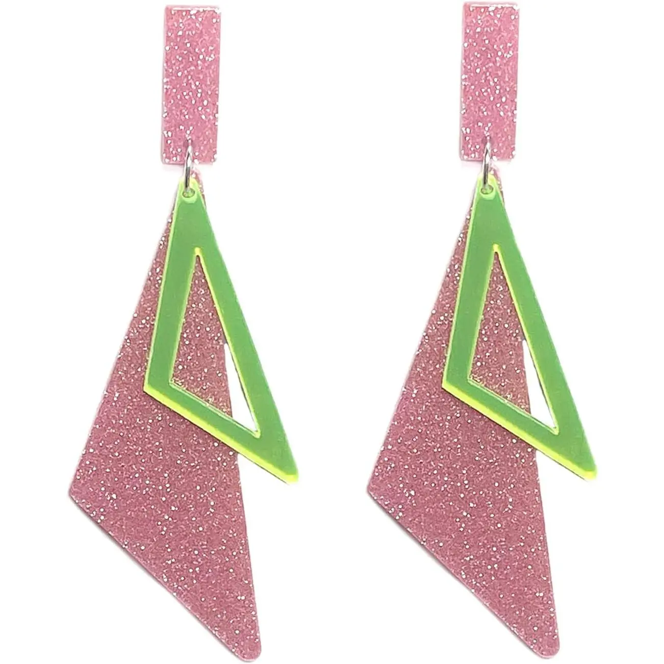 Retro  Geometric Double Triangle Long Dangle Drop Earrings Creative Exaggerated Fluorescent Geometric Statement Earrings for Women 80's Outfit Glow Party  Gifts