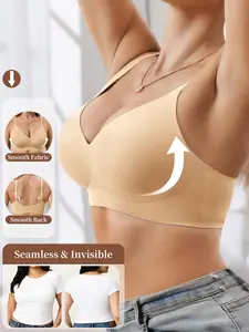 1/3/4PCS Viral Jelly Bra, Comfortable Casual Lingerie, Soft Support, Seamless Deep V Neck, Half Fixed Cotton Cups, No Steel Ring, Women's Underwear