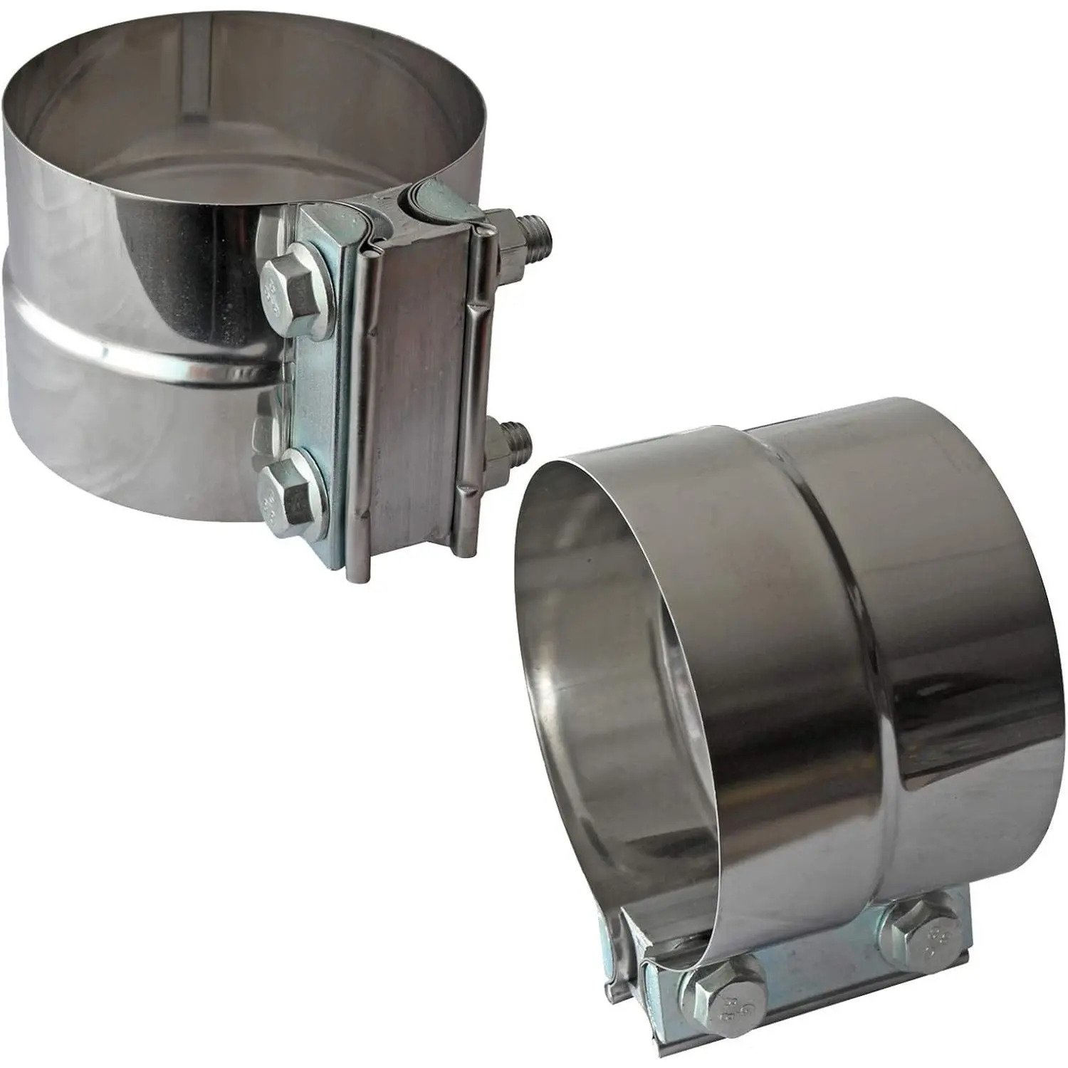 4 Inch Lap Joint Exhaust Band Clamp - Stainless Steel with 1 Block 2 Bolts, 2 Pack for 4" OD to 4" ID Exhaust Pipe, Muffler, Elbow and Exhaust Tubing Connection