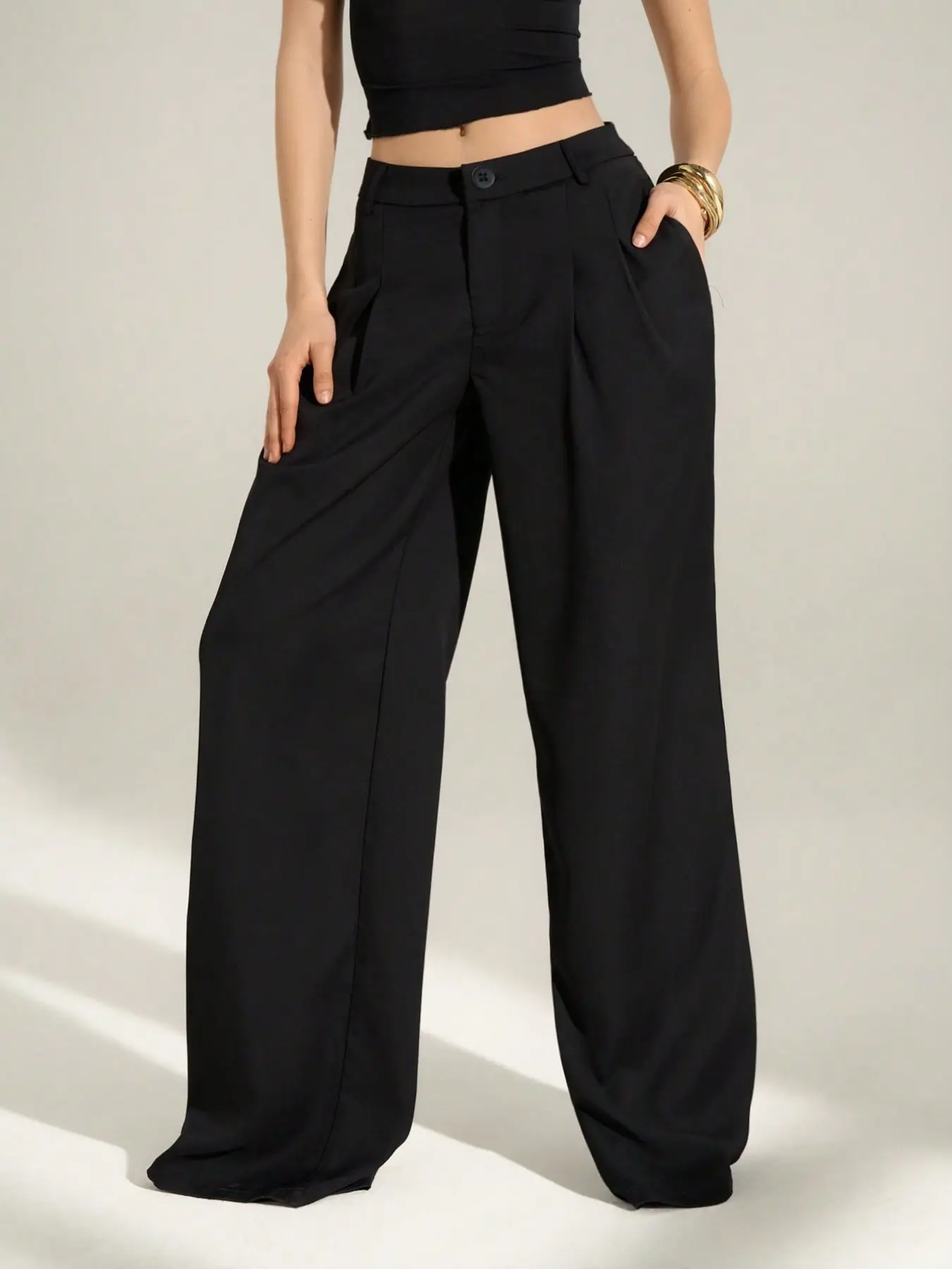 Women's High-Waisted Loose Fit Baggy Pleated Straight Leg Suit Pants, Elegant Casual Wide Leg Trousers for Office and Business, All Seasons
