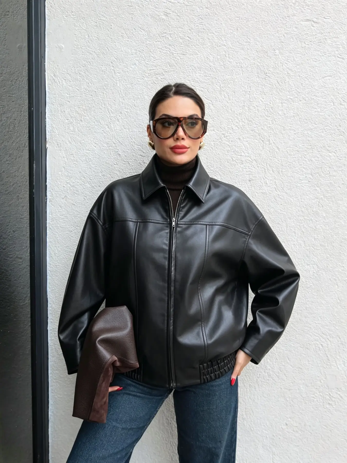 Women's Autumn Winter Casual Zipper Loose PU Jacket Coat, Stylish and Comfortable Outerwear for Daily Wear, Perfect for Cool Weather
