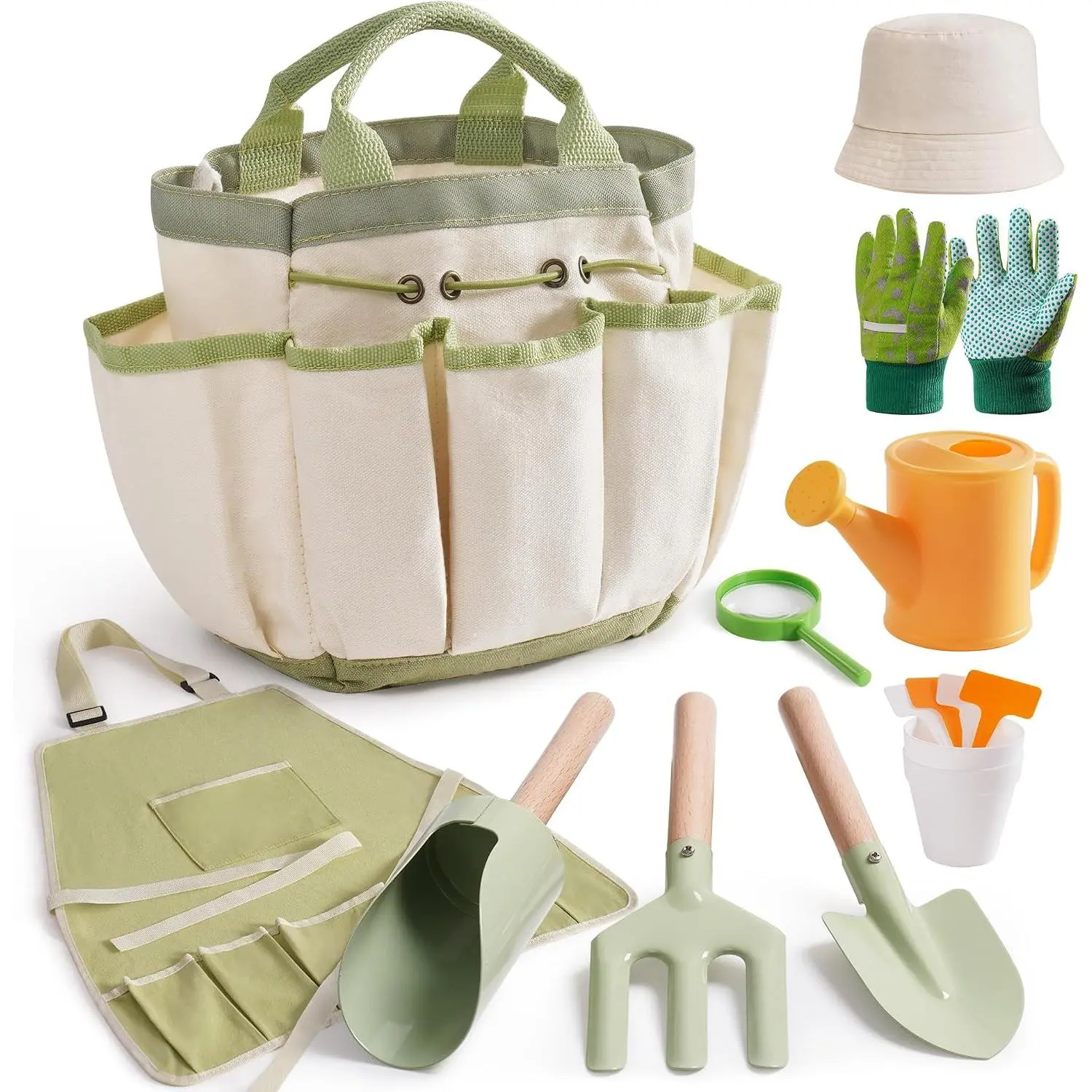 Kids Gardening Tools, 17 PCS Toddler Gardening Set, Children's Gardening Tools, Metal Kids Gardening Set All in One Kit, Gardening Tools for Kids Outdoor Toys Gift for Boys and Girls