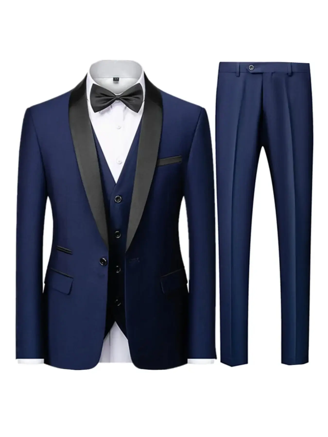 Men's Three-Piece Fashion Suit, Slim-Fit Business Blazer, Long Sleeve, Plain Surface, Spring & Fall, Wedding Groom