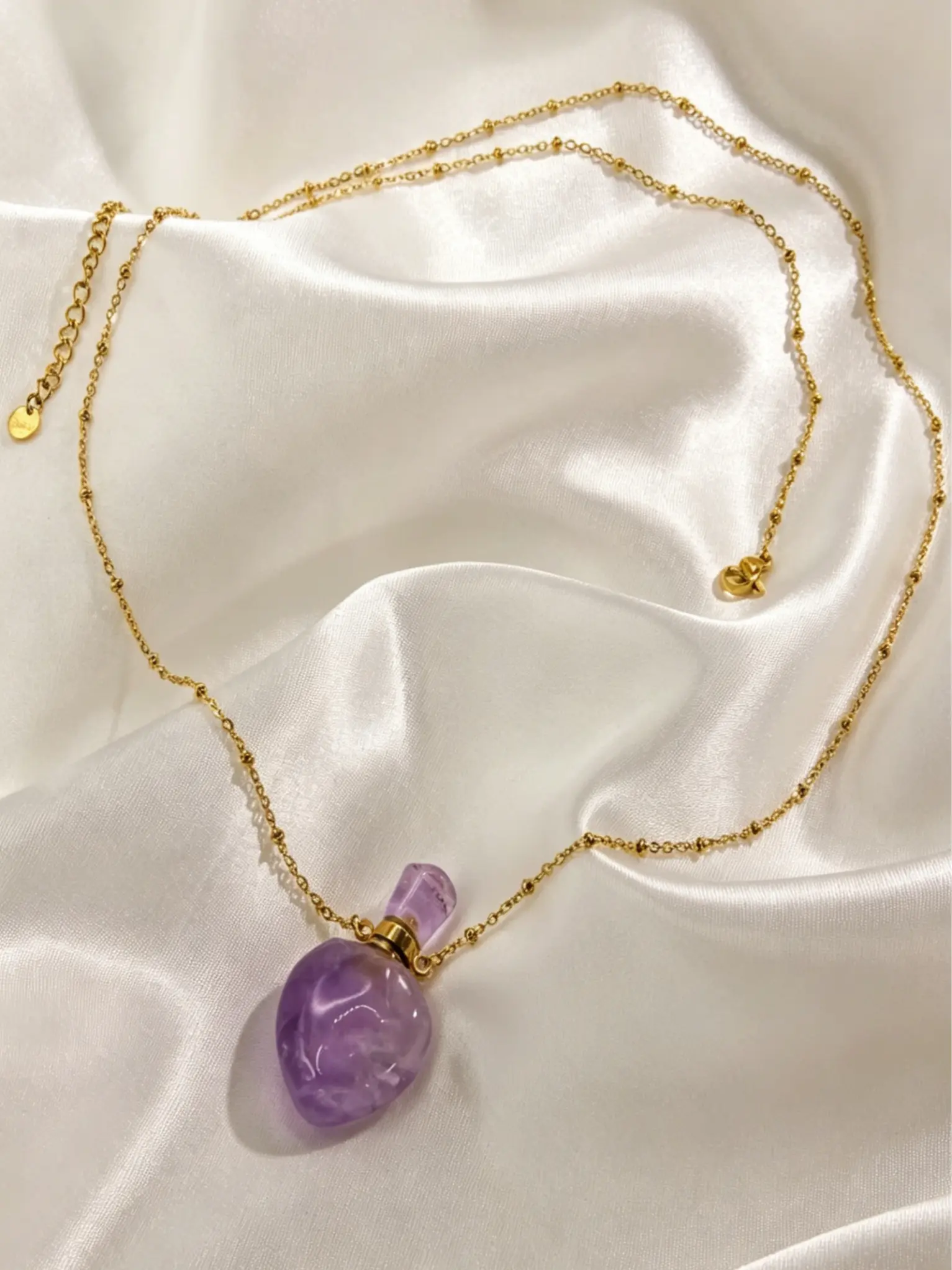 Single Natural Crystal Perfume Bottle Necklace, Amethyst Essential Oil Diffuser Pendant, Boho Style Fashion Jewelry for Women