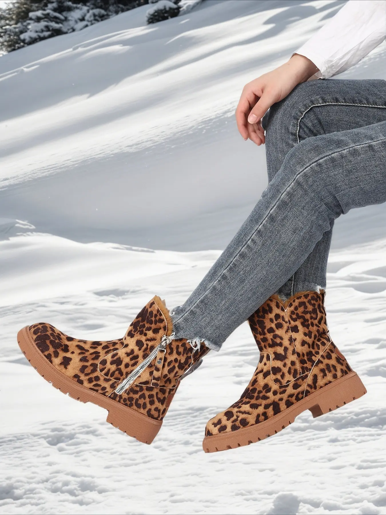 Women's Winter Snow Boots, Anti-Slip Thickened Warm Shoes, PU Leather Above Ankle Casual Boots, Rubber Sole, Medium Width