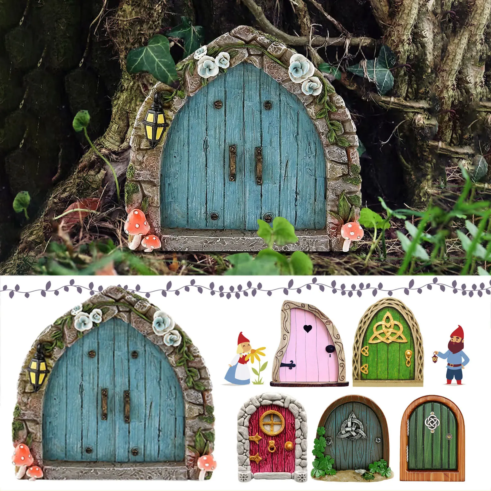 Wooden Mini Fairy Elf Door Ornament - Rustic Fairy Tale Style Outdoor Yard Garden Tree Lawn Decor, Craft Figurine for Craft Enthusiasts, Fairy Tail