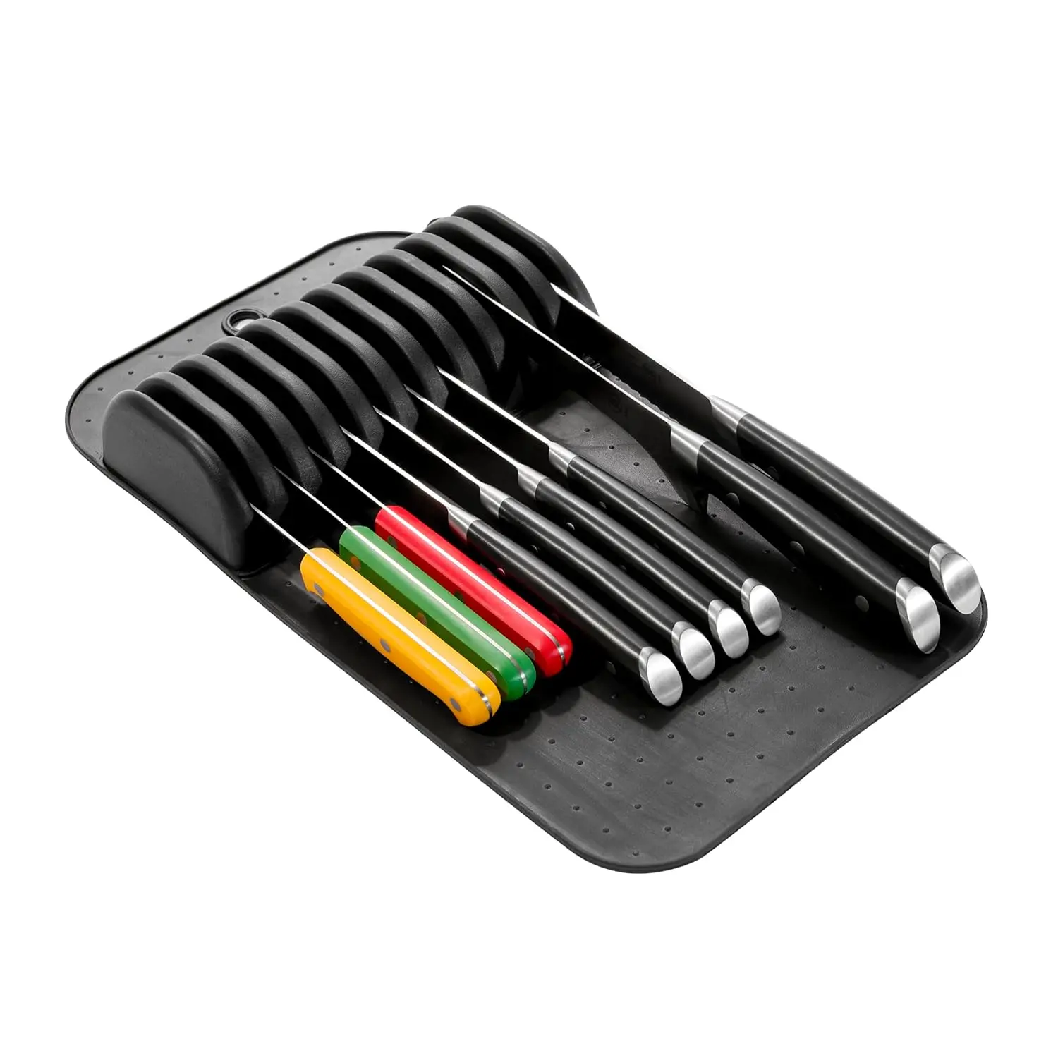 Large Knife Mat, Soft-Grip In Drawer Knife Organizer for 12 Knives, Non-Slip Kitchen Drawer Storage, Space Saving Knife Block Alternative, Carbon