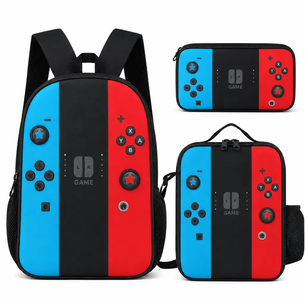 Game Controller 3 Piece Backpack Set With Matching Lunch Bag & Pencil Case, Durable School Travel Bookbag For Youth Boys Girls, Blue Red Gaming Print Design,bookbag,school backpack,multiple style,casual daypack backpack, anime backpack,pencil bag