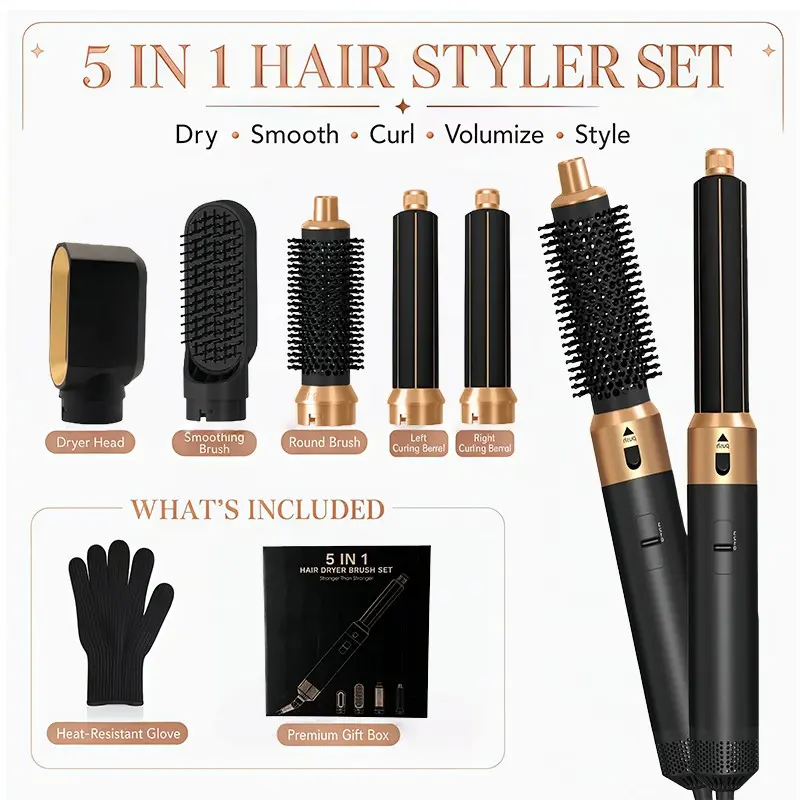 5-In-1 Hair Styler Brush with Heated Straightening Brush, Heat Styling & Negative Ion Technology - Blowdry, Curl & Straightening Multi-Functional Styler Blow Dryer Straightener - Perfect Holiday Gift for Women
