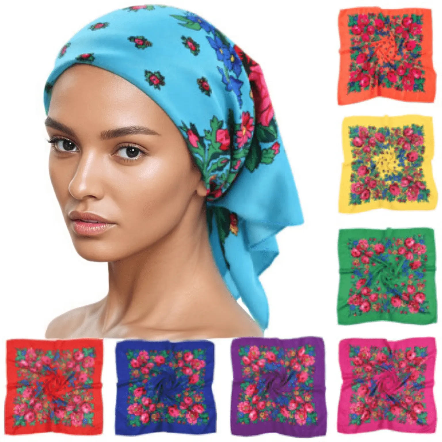5Pcs/Pack Bohemian Retro Style Rose Print Square Scarf, Elegant and Versatile Multifunctional Square Scarf for Women, Suitable for DIY Scarves, Headscarves, Hats