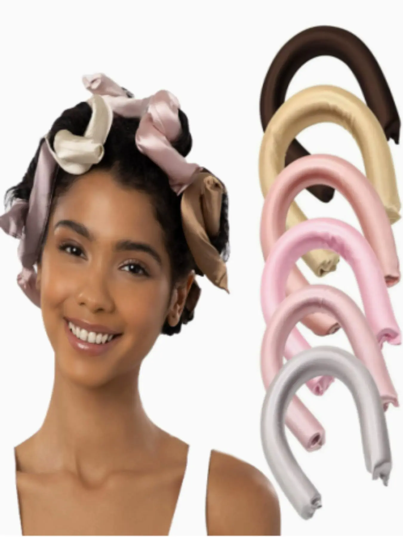 Silk Hair Rollers, No Heat Curling Rods for Women, Comfortable Sleepwear Curls, Anti-Frizz, No Damage Styling, Set of 6, Reddish
