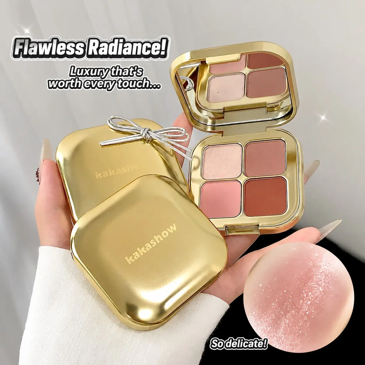 Kakashow Four-Color Eyeshadow Palette, Quad Palette, Clear Fine Shimmer, Rich Pigmentation, Elegant Atmosphere, Multi-Color Eye Shadow